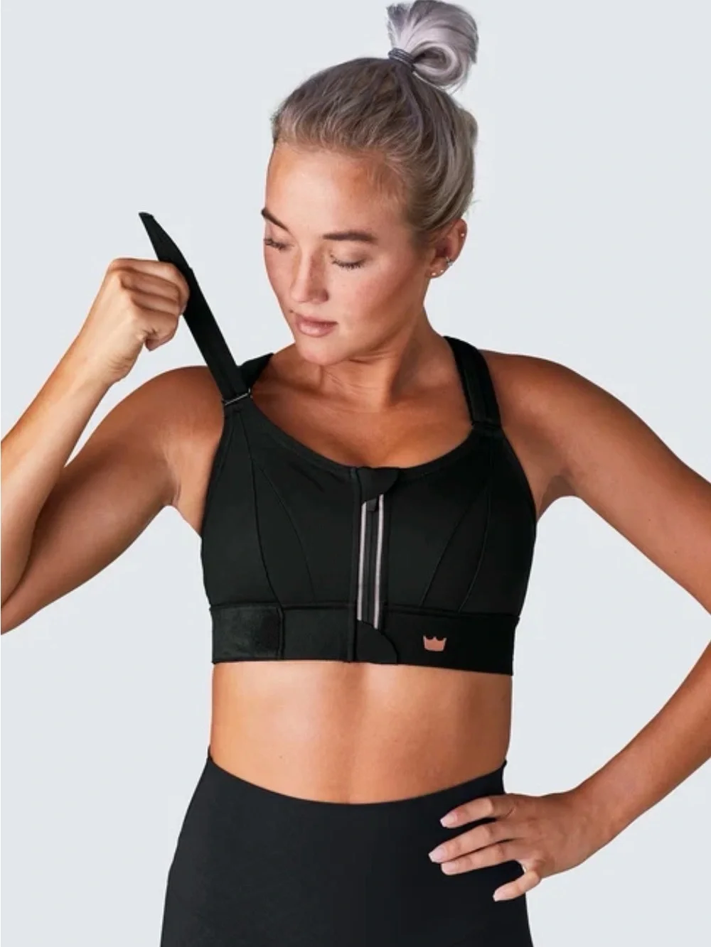 SHEFIT LUXE Black High Support  Sports Zip Front Adjustable Sports Women’s Bra